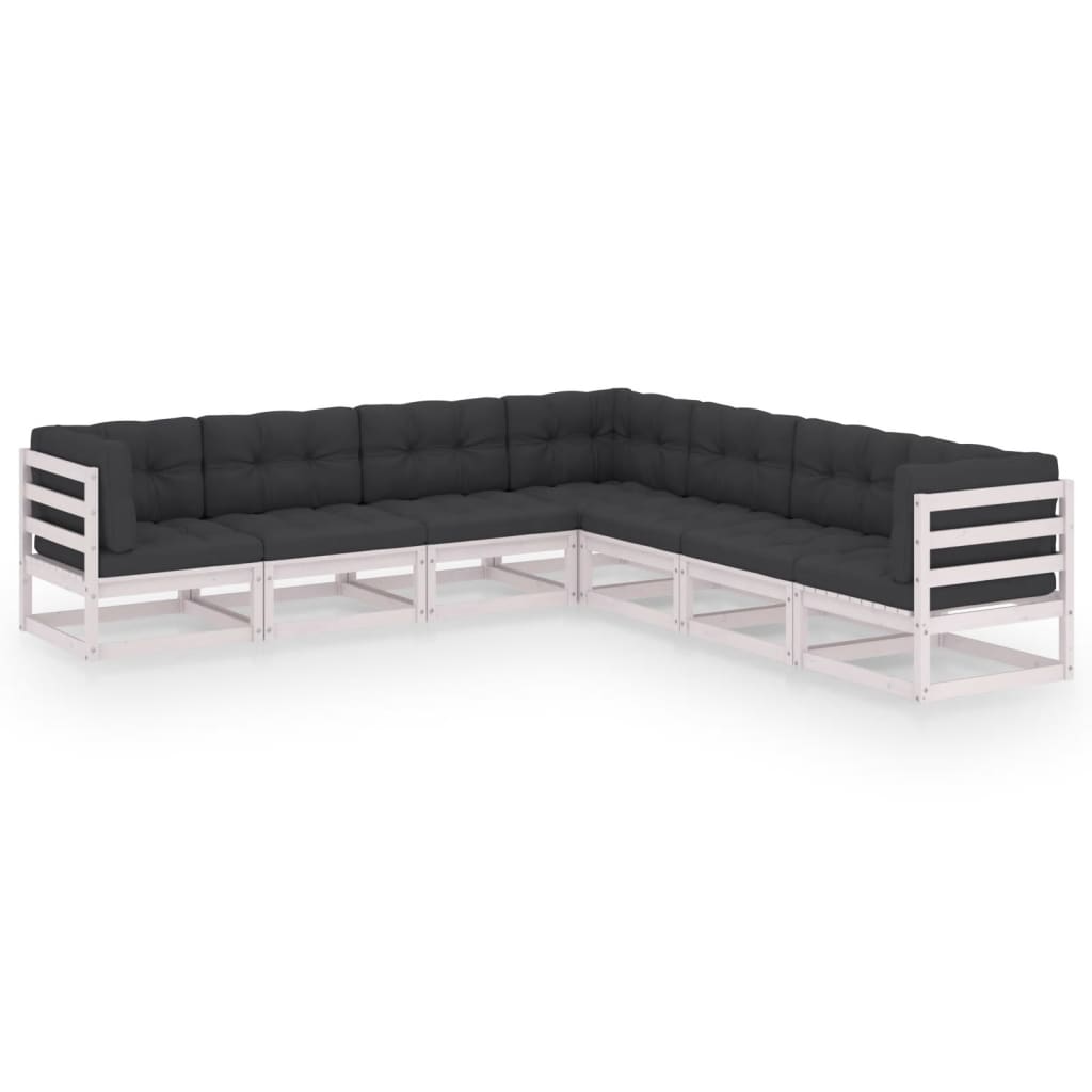 7-tlg. Garten-Lounge-Set mit Kissen Weiss Kiefer Massivholz
